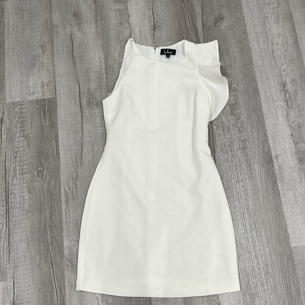 White summer dress. Liked and perfect for weddings, showers, summer events